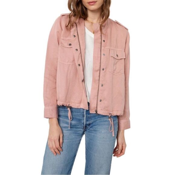Rails Collins Distressed Linen Blend Utility Boho Jacket Modern In Rose Dust - Picture 4 of 15
